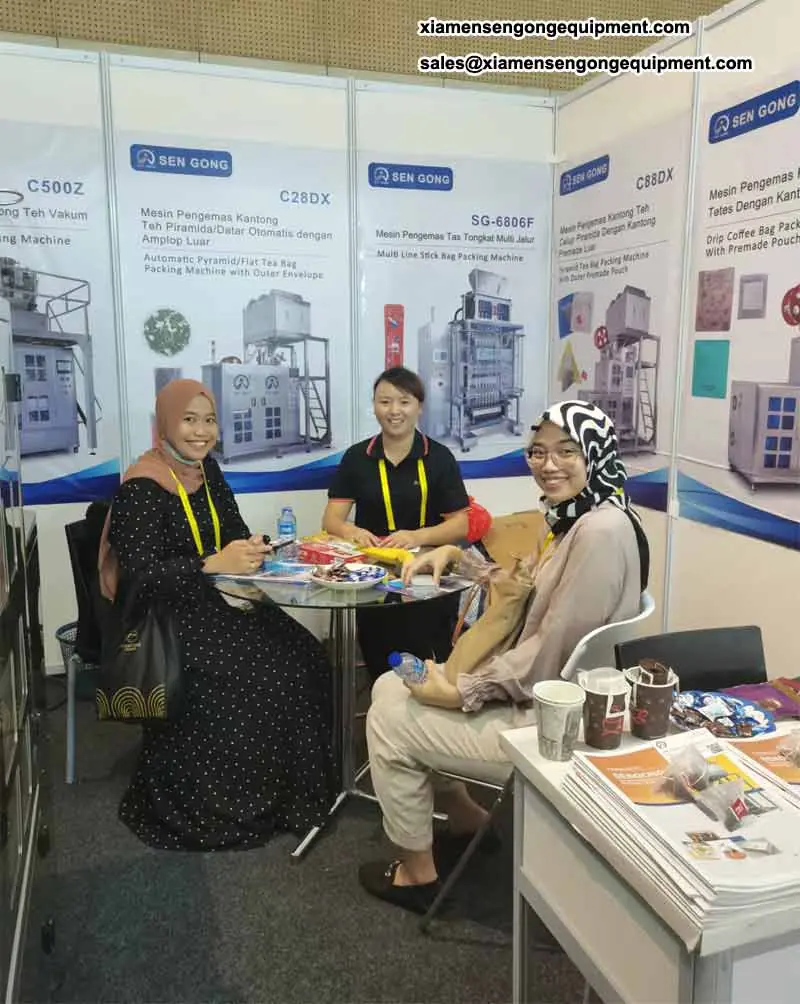 Sengong machines at Senong pyramid tea bag machine hot on ALLPACK INDONESIA EXPO 2023!