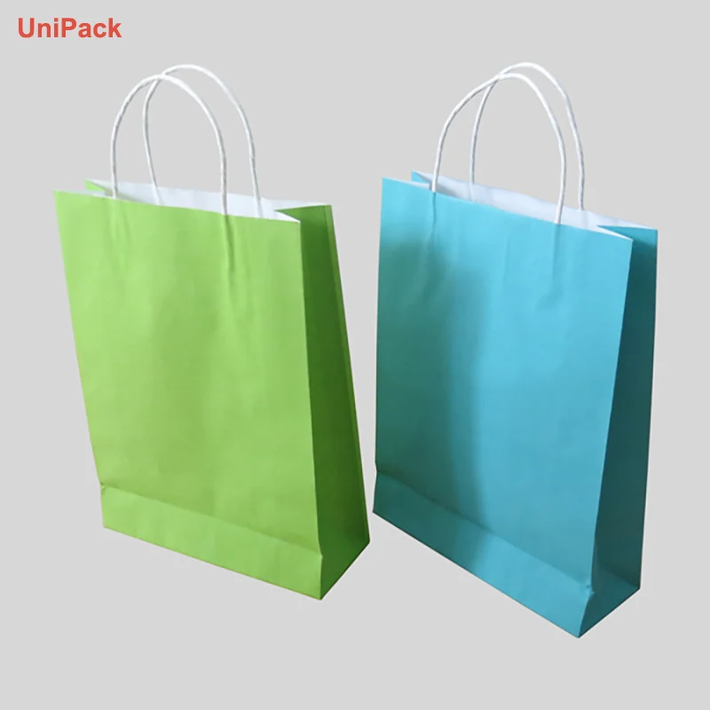 Color printed white kraft paper bag with twisted handles