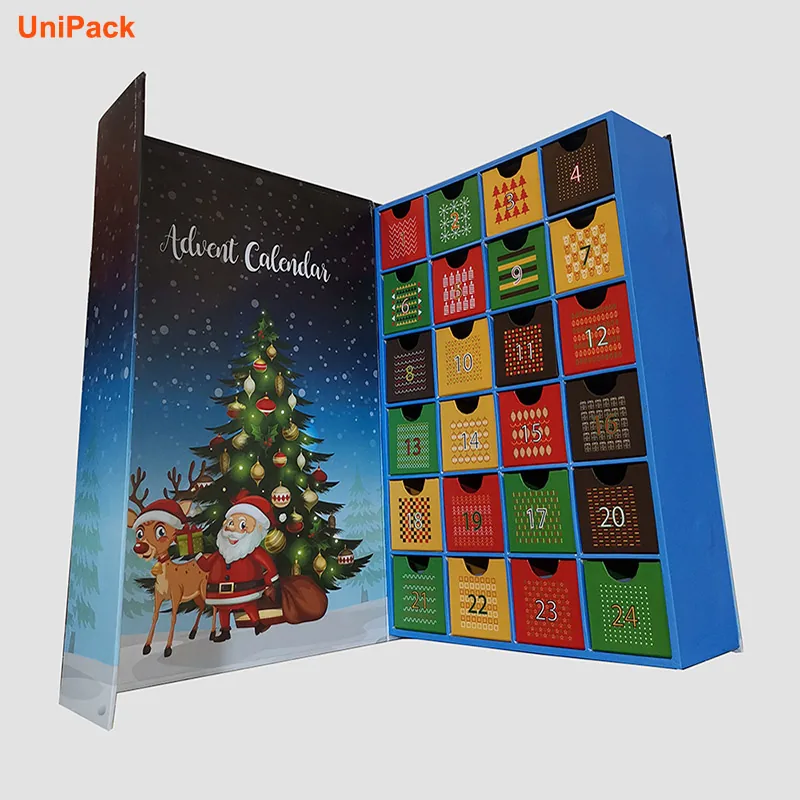 Color printed advent calendar with 24 drawers and CMYK art paper front
