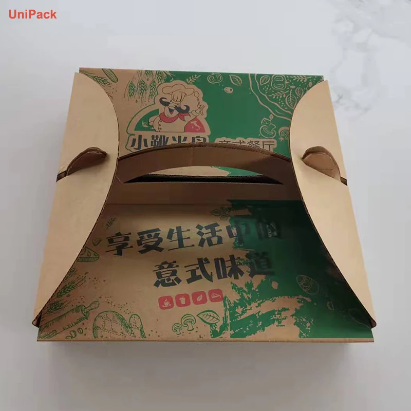 Brown kraft E-flute corrugated take away food box with printed logo