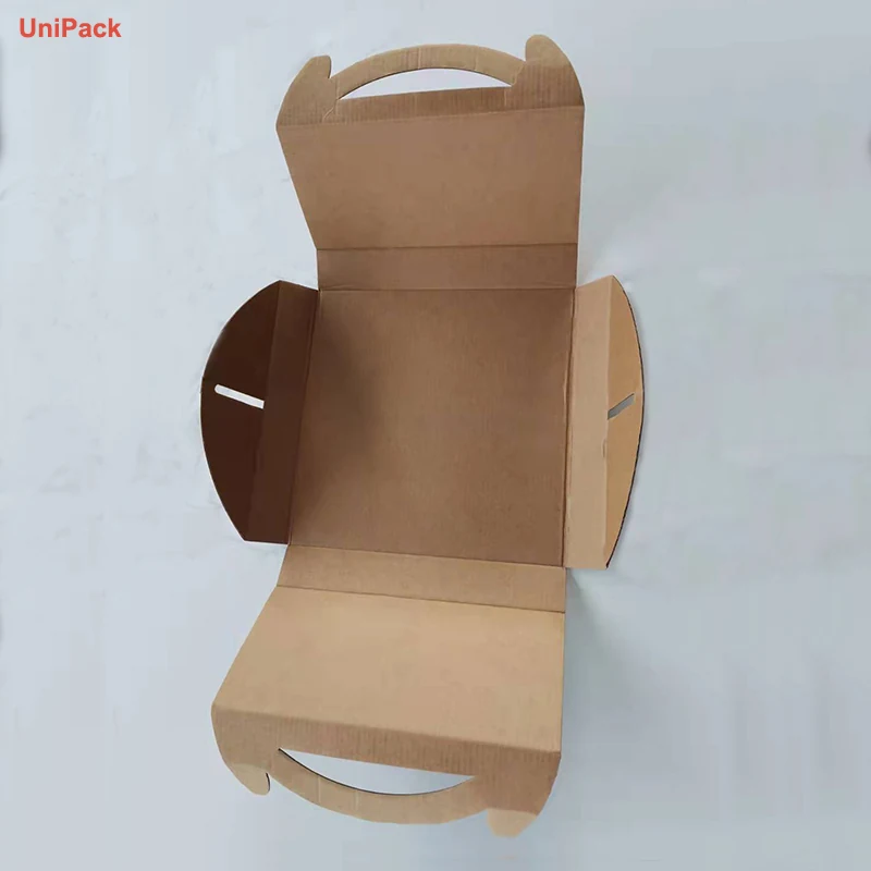 Brown kraft E-flute corrugated take away food box with printed logo, view 2