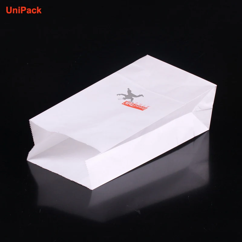 Food grade white kraft SOS paper bag printed for a bakery