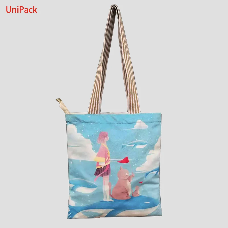 Printed cotton tote shopping bag with custom logo