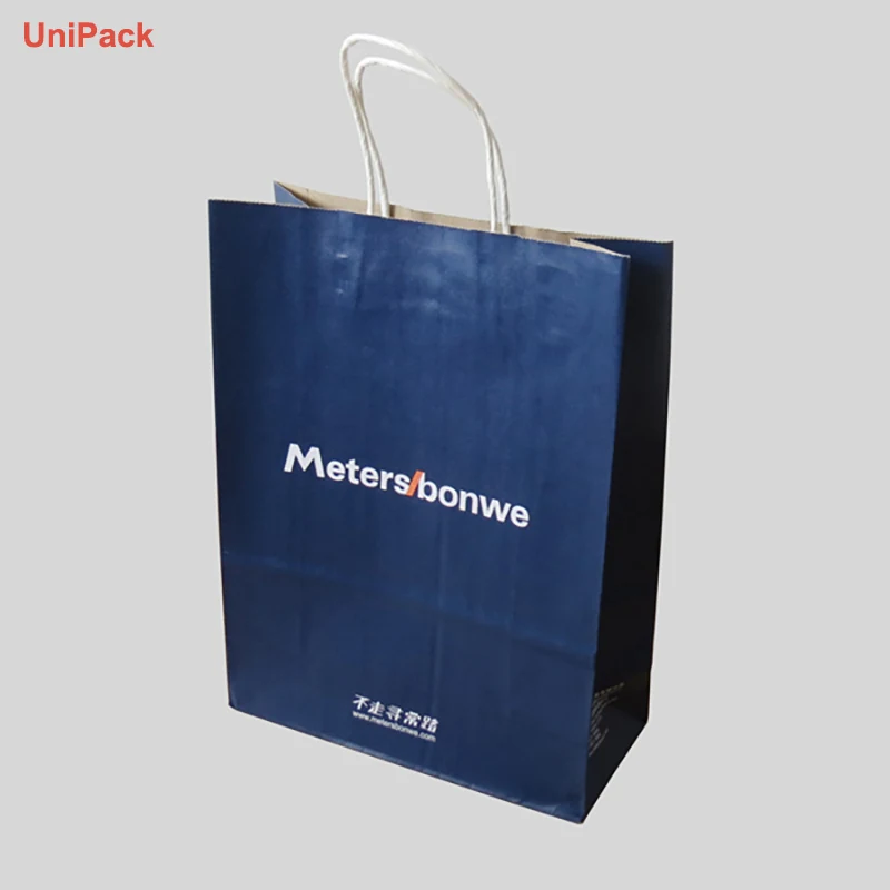 Brand printed brown kraft paper bag with twisted paper handles