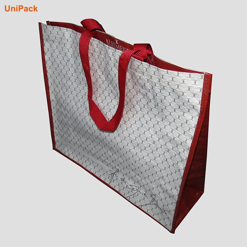 Custom printed PP woven bag in laminated nonwoven with handles