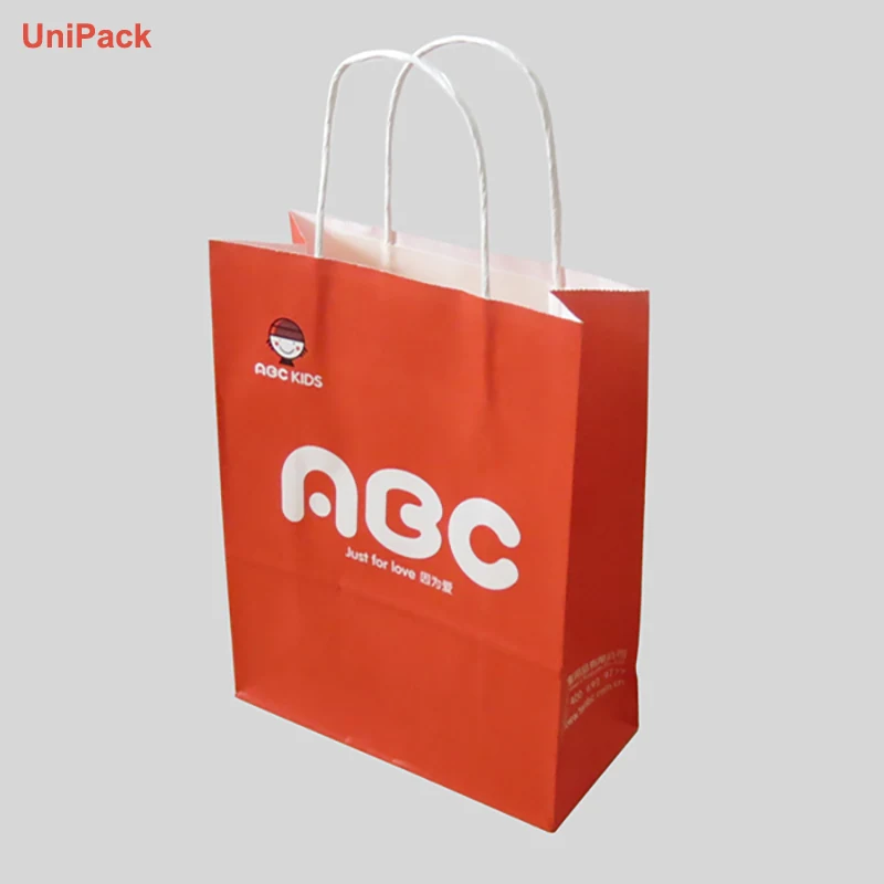 Custom printed white kraft paper bag with paper twisted handles