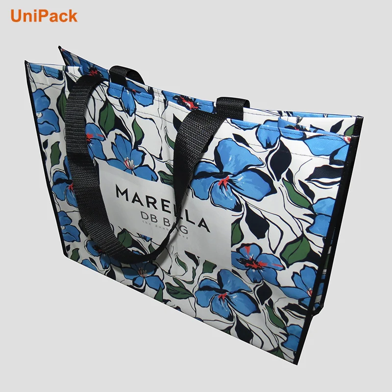 Custom printed PP woven reusable shopping bag with logo