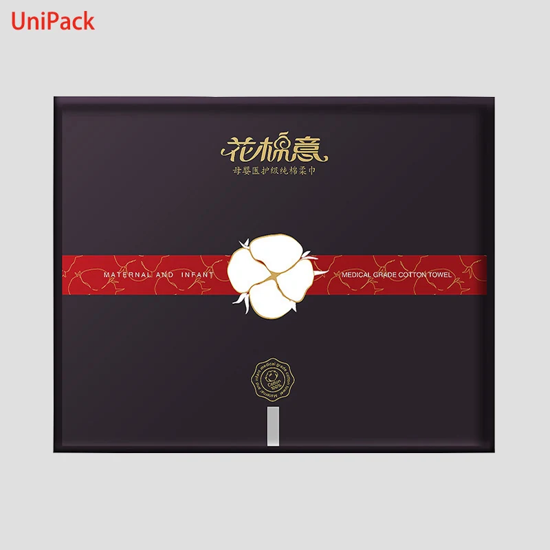 Customized paper gift box in black art card with gold foil stamped logo