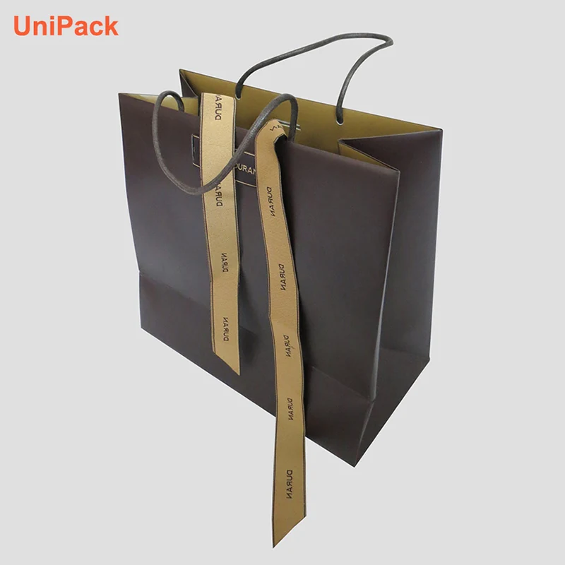 Customized paper shopping bag in white art card with printed logo, view 2