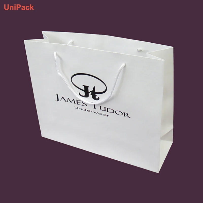 Customized retail bag with handles, printed on white art paper