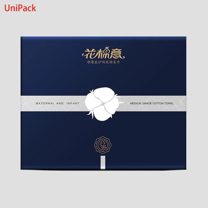 Gift packaging box in coloured paper with gold foil stamped detail, view 2