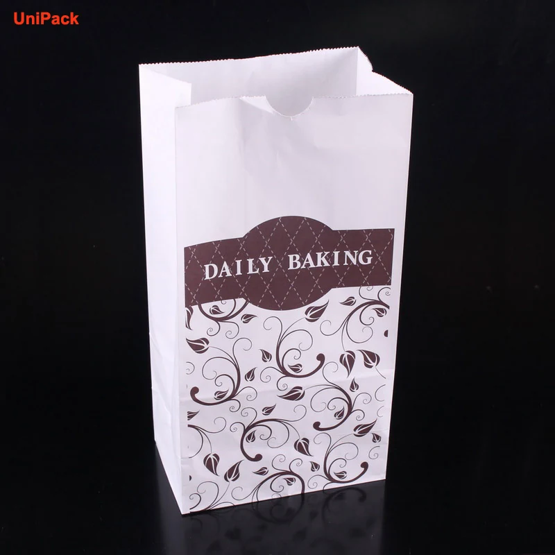 Food grade SOS paper bag in white kraft standing open on a counter
