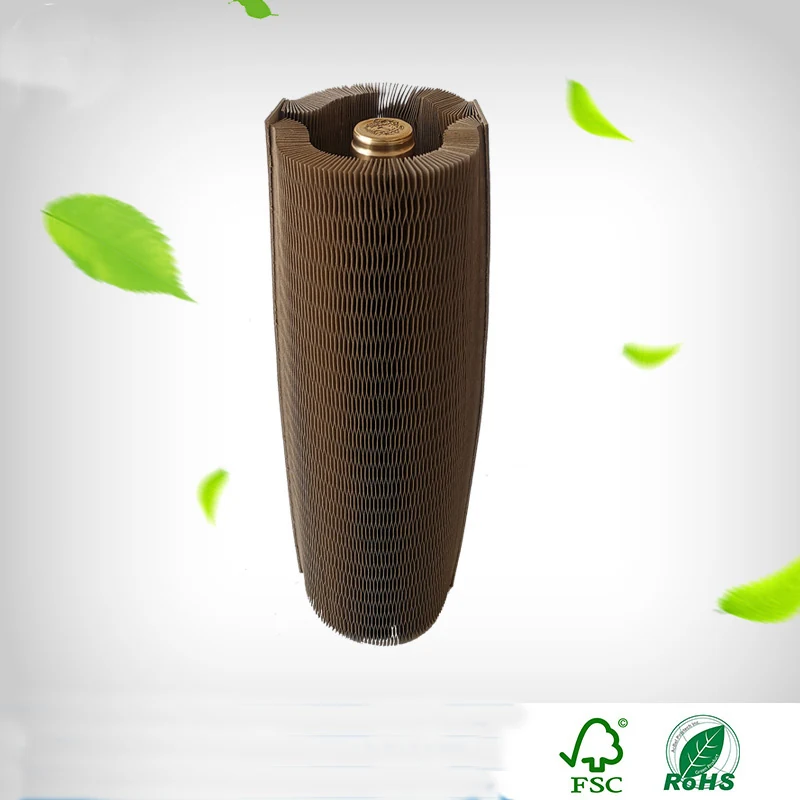 Brown kraft honeycomb paper packaging protecting a wine bottle, view 2