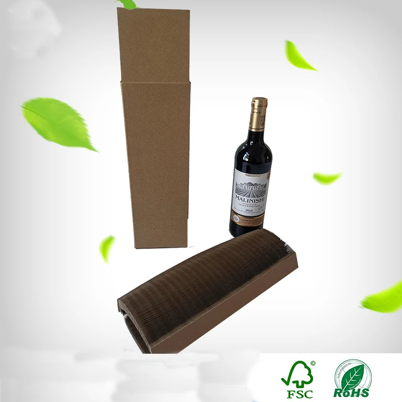 Brown kraft honeycomb paper packaging protecting a wine bottle, view 4