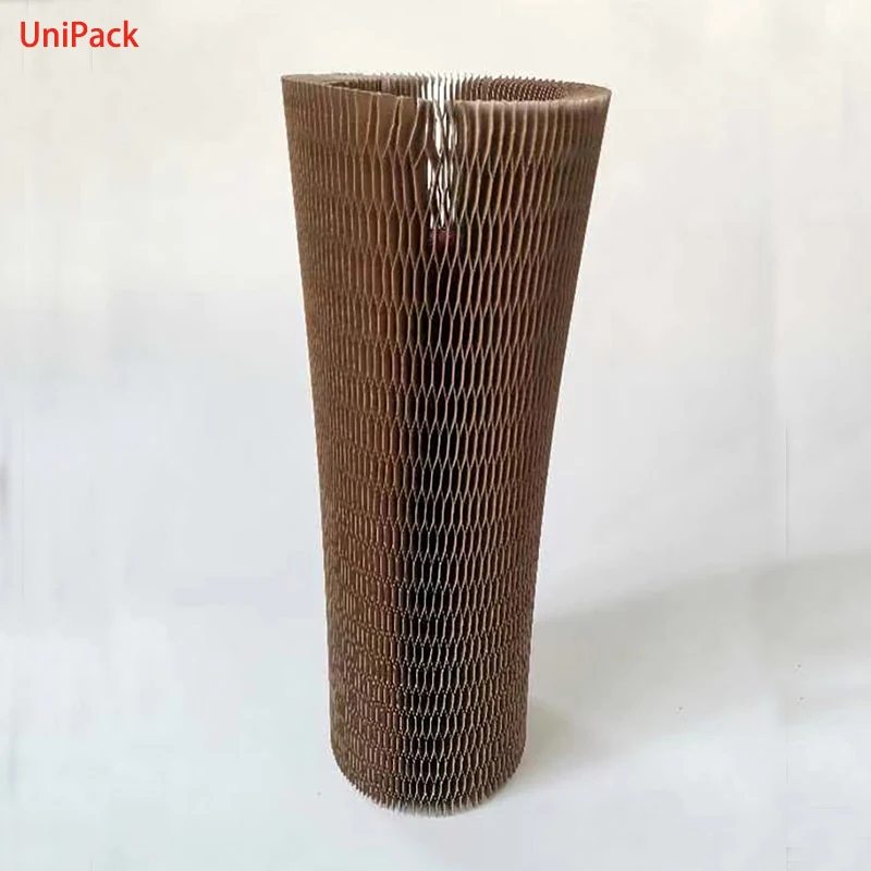 Honeycomb brown kraft paper wrap formed around a wine bottle