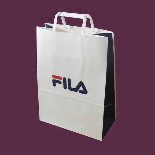 Machine made white kraft bag with flat paper handles