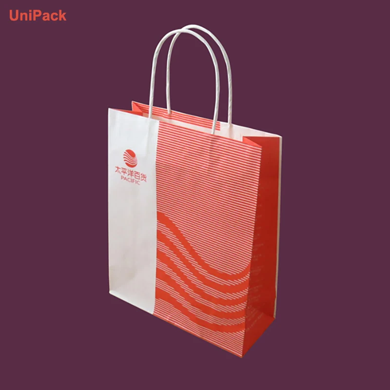 White kraft paper bag for clothing with paper twisted handles