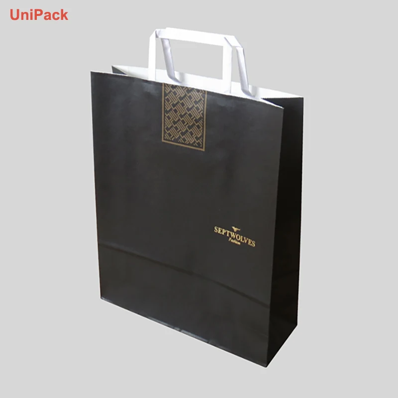 Brown kraft paper bag with flat handles and single colour printing