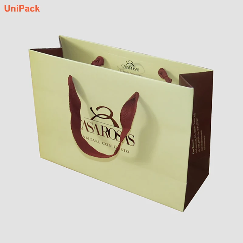 White art card luxury paper shopping bag with custom colour printing