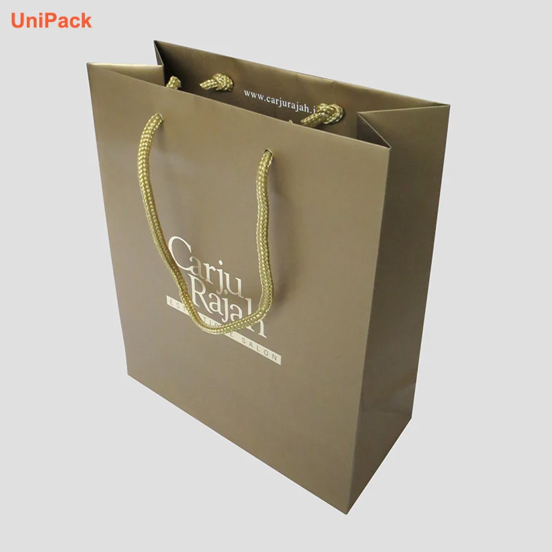 Custom designed white art card paper carrier bags with printed artwork