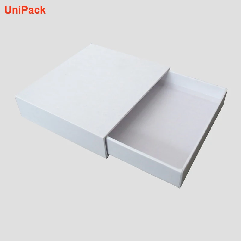 Kraft mounted paper drawer box with sliding inner tray partly open