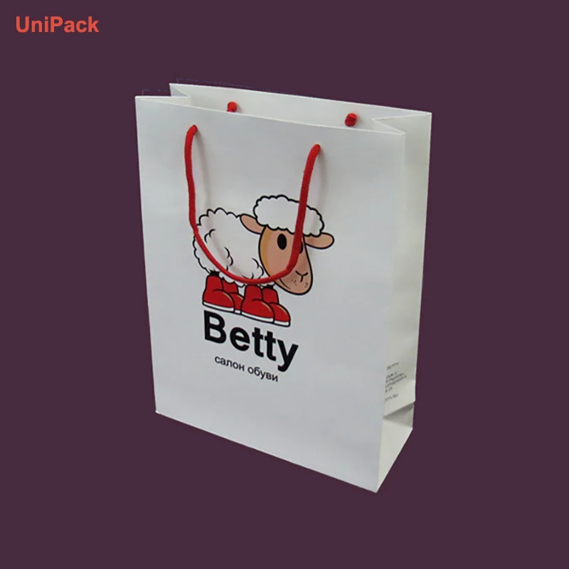 White art paper retail shopping bag with printed store branding