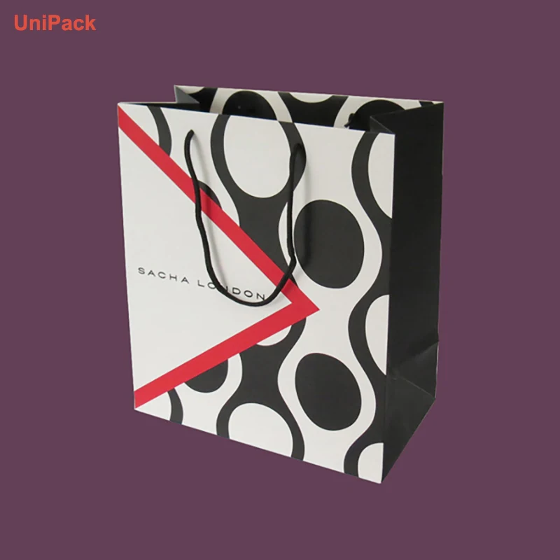White art card paper retail bag for shops with printed logo