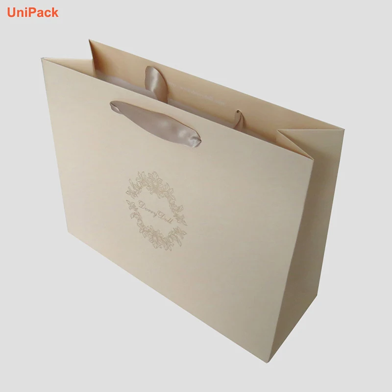 White art card paper shopping bag with fitted handles and custom printing