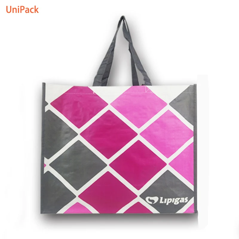 PP woven tote bag with shoulder handles in laminated nonwoven