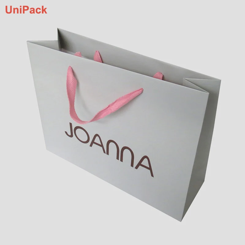 Custom printed white art card paper bag with cotton rope handles