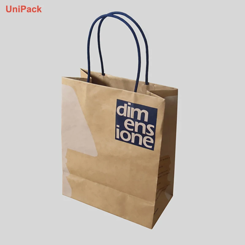 Brown kraft paper bag with twisted paper handles and printed logo