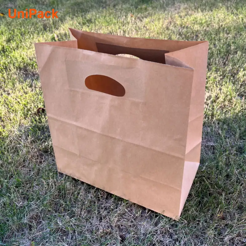 Brown kraft take away bag 29x15x30cm with die cut carrying handle