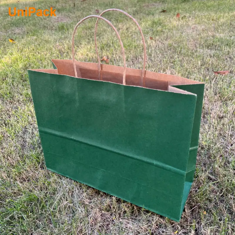 Brown kraft take away bag 35x10.5x25cm with brown twisted paper handles