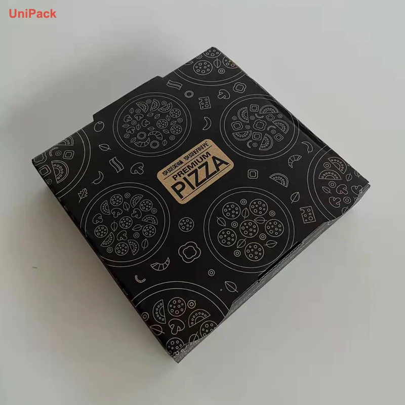 Brown kraft E-flute take away pizza box with printed logo