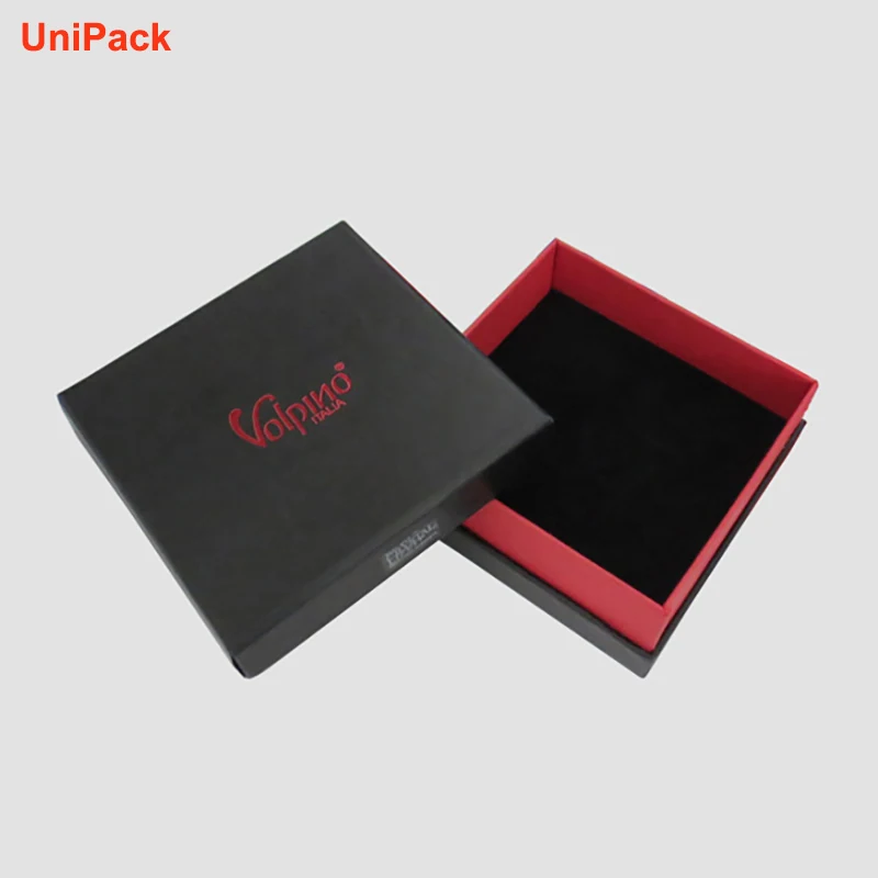Two part black art card gift box with red hot foil stamped detail, view 2