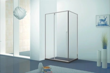 Xinxin 80F31 polished chrome-finish frame corner enclosure shown installed in a bathroom