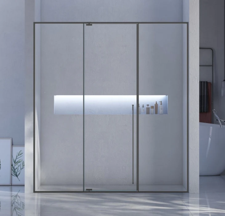 Xinxin 86P31 polished chrome-finish frame in-line sliding door shown installed in a bathroom