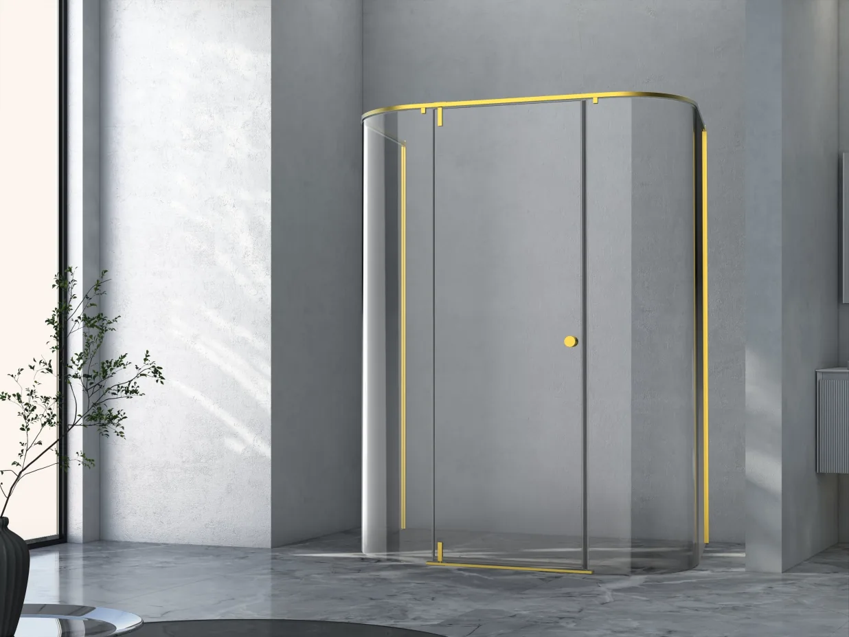 Xinxin 88U31 polished chrome-finish frame hinged corner enclosure shown installed in a bathroom