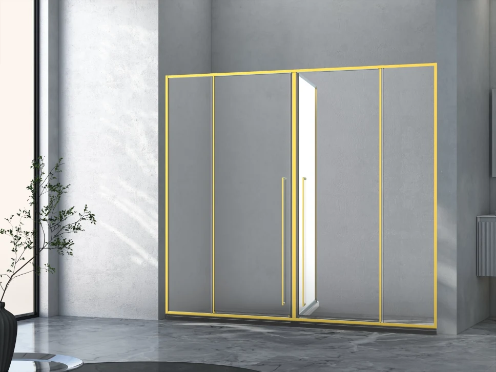 Xinxin 92T52 matte black aluminium frame push-pull corner enclosure shown installed in a bathroom