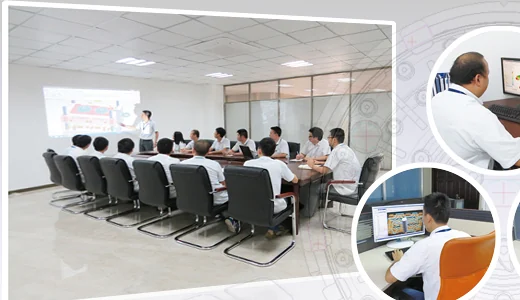 Design review room where part geometry is checked before steel is cut