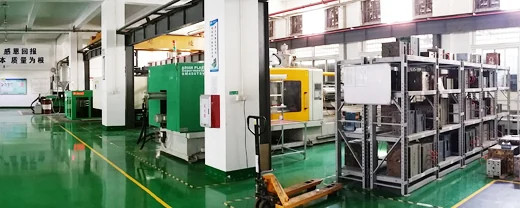 The moulding floor seen from the far end of the press line