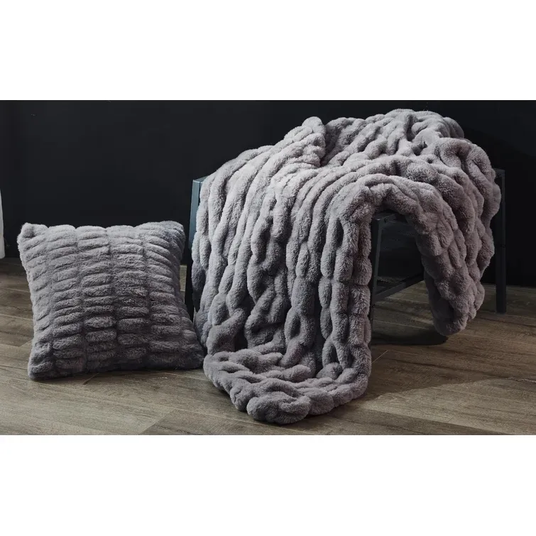 Ruched Faux Fur Throw Cushion