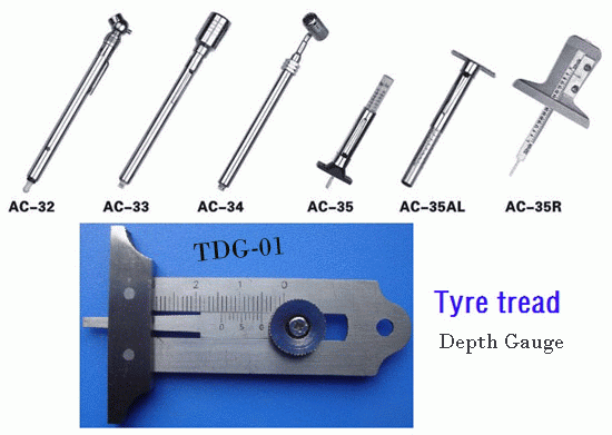 Pressure gauge and tire tread depth gauge