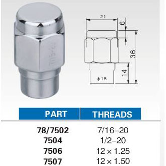Lug nuts for 78-7502 series