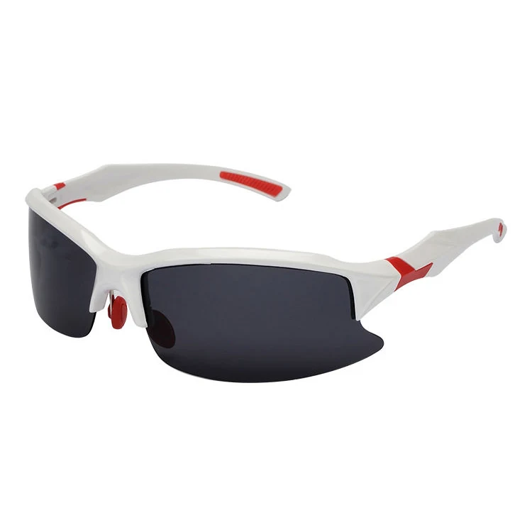 CL-J009 sports eyewear fitted on a person with a helmet, showing secure fit