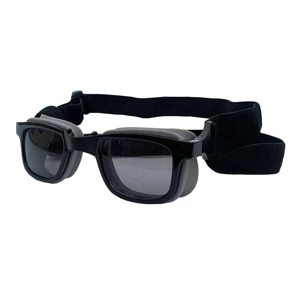 Side view of PG-BP079 dog goggles showing adjustable head and chin straps