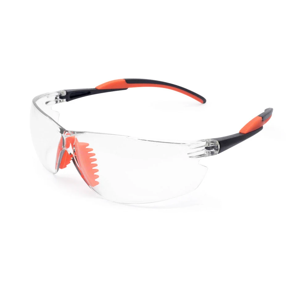 SG-JN145B industrial safety glasses with clear polycarbonate lens and black nylon frame