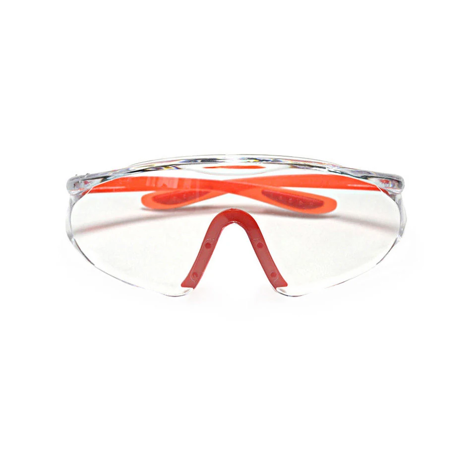 Close-up of SG-JN146 safety glasses with anti-fog and anti-scratch lens coating