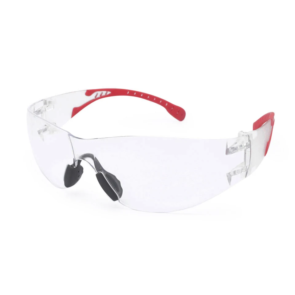 Side view of SG-JN162 safety glasses showing wraparound frame and adjustable arm tips