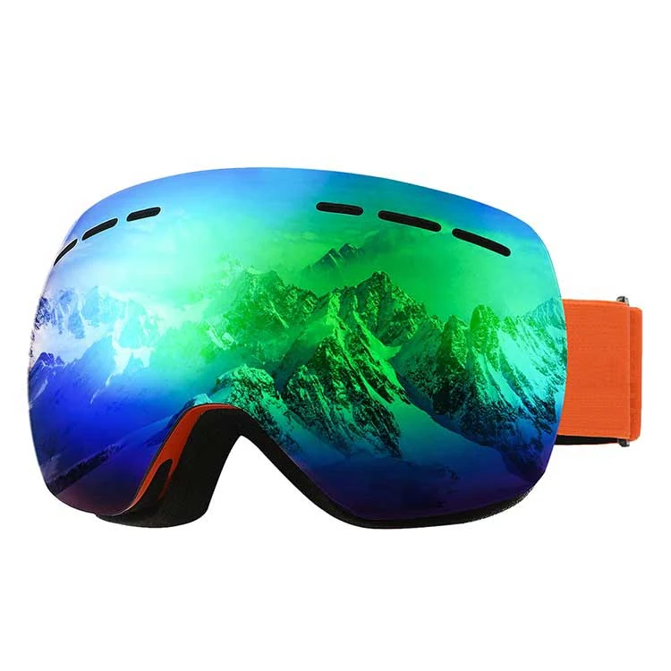 SK-J021 ski goggle shown with triple-layer face foam and adjustable silicone-lined strap